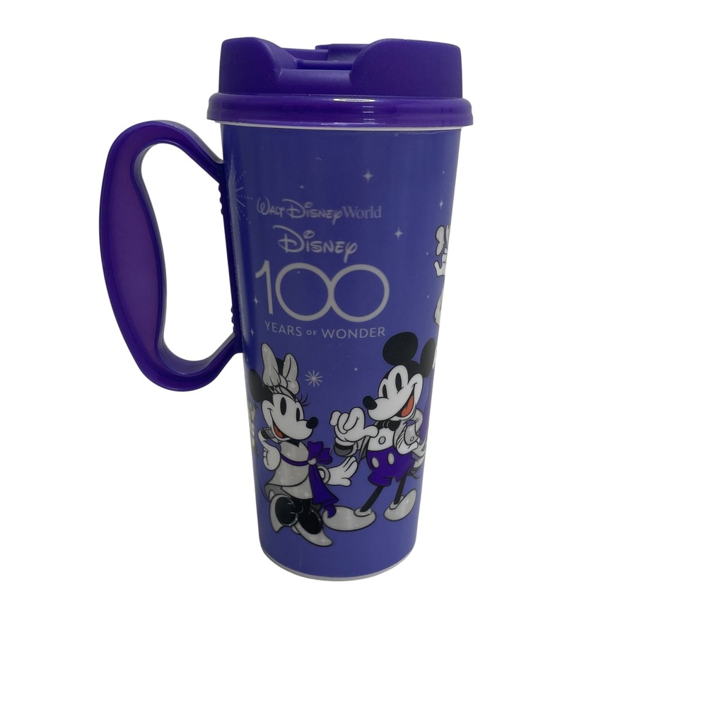 Disney 100 Years of Wonder Purple Travel Mug Walt Disney World Mickey Pluto 7.5"